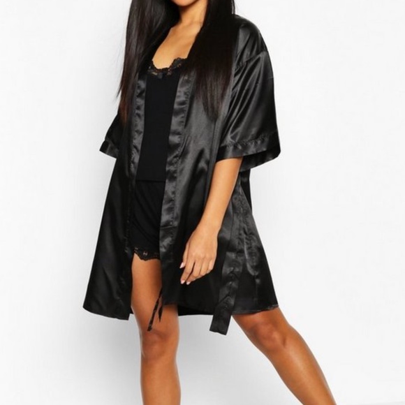 Boutique Other - Black Rhinestone Diamante Bridesmaid Satin Robe